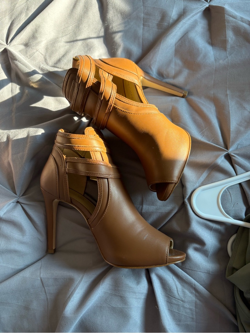 Michael Kors Tan Brown Peep-Toe High Heel Ankle Boots